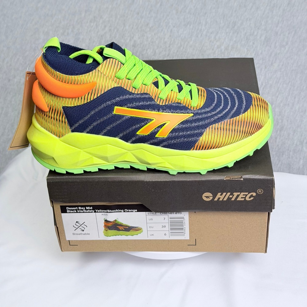 Hi-Tec Desert Bay Mid Kids Hiking Shoes Black Iris Yellow Orange CH80149Y-BYO 7